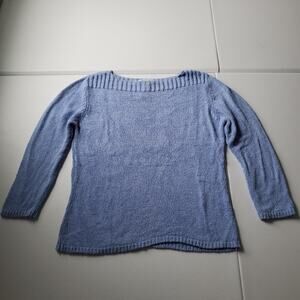 90s Butter Mom Talbots Sweater Womens Medium Blue Boat Neck 3/4 Sleeve Knit